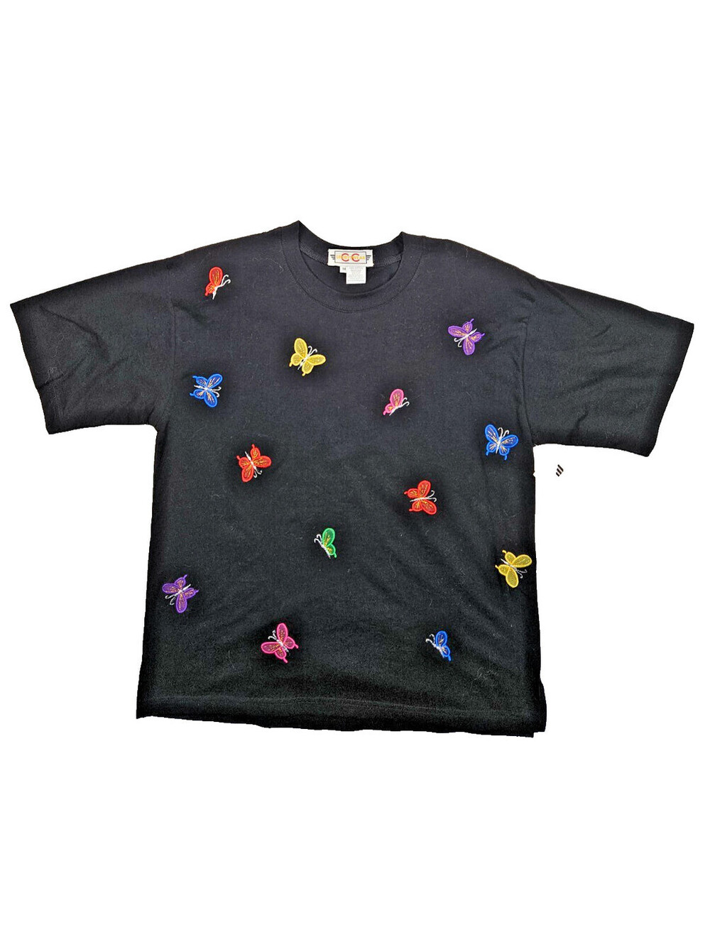 CC Sportswear vintage Y2K black t-shirt embroidered butterflies women's size M